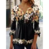 Women’s V-Neck Button-Down Printed Casual T-Shirt