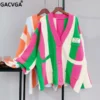 Striped Knitted Cardigan Women Casual Sweater