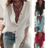 Women’s V-neck Cotton Blouse, Loose Casual Shirt