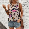 Plus Size Leopard Print Sleeveless Vest Tank Top