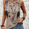 2024 Women’s Feather Print Sleeveless Tank Top