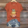 Women’s Pumpkin Print V-neck T-shirt Summer Casual