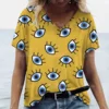 Summer Women 3D Eyes Printed V-Neck T-Shirt