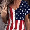 Women’s 3D American Flag V-Neck Casual T-Shirt