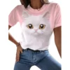 Women’s 3D Cool Cats Round Neck Summer T-Shirt