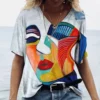 Women’s 3D Abstract Face Print Oversized T-shirt