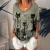 Retro Women’s Anime Cat V-neck T-shirt