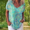 Fashion Women’s V Neck Floral Print T-shirt Plus Size