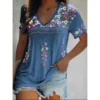 Older Women Clothing Boho Floral V-neck T-shirt