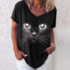 3D Cat Print Women’s V-neck T-shirt Summer